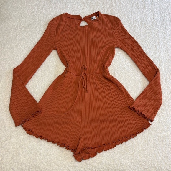 Urban Outfitters Pants - Urban Outfitters Women Orange Knit Long Sleeve Romper NWT